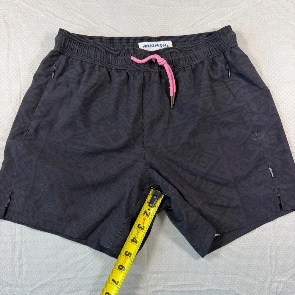 Maamgic Mens Swim Trunks 2 In 1 Shorts Small Black Tribal Geometric Compression